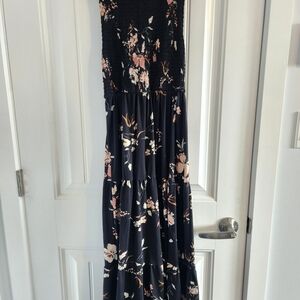 Black Floral Maxi Dress with Smocked Bodice